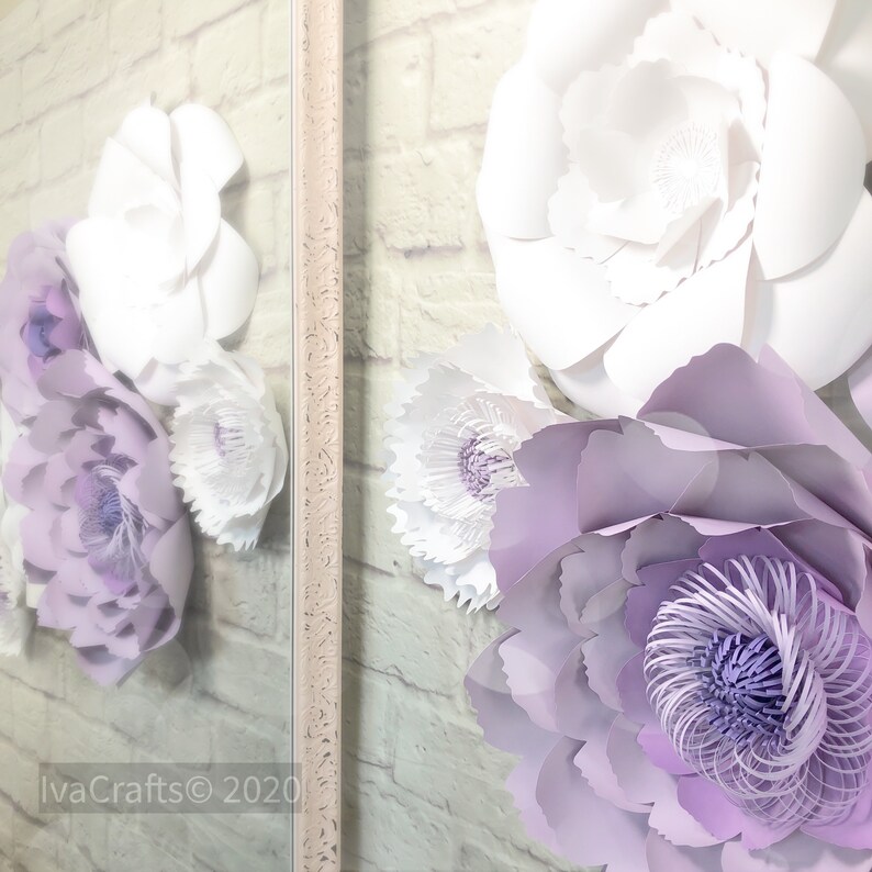 Purple Paper Flower Wall Decor Set of 7 Lilac Violet and Etsy