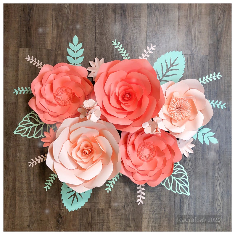 5 Large Paper Flowers in Coral and Peach Paper Flower Wall Etsy Australia