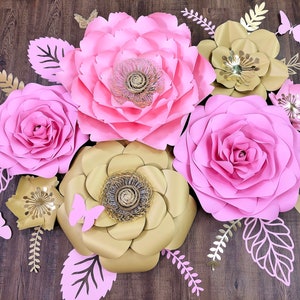 Giant Paper Flowers Nursery Decor, Girl Nursery Wall Flowers, Baby Shower Flower Decor, Wedding Backdrop, Floral Birthday Decorations Pinks & Gold Only
