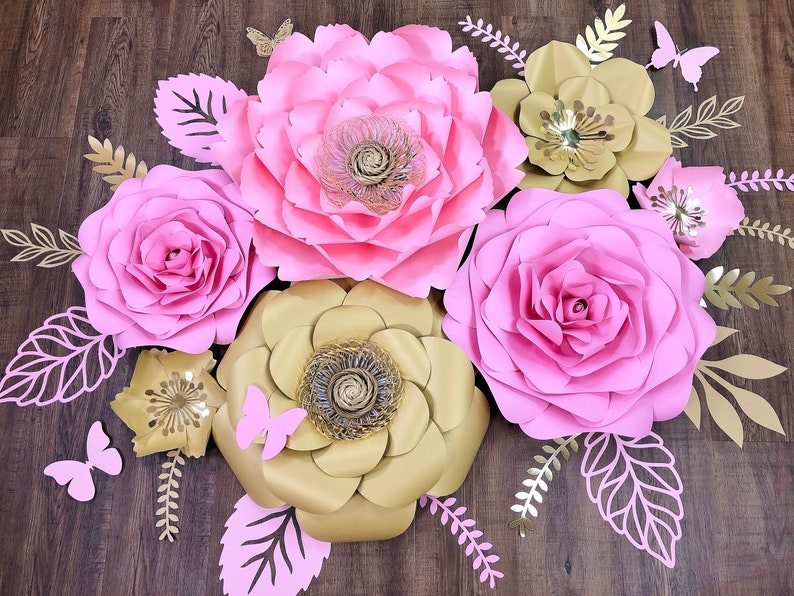 Giant Paper Flowers Nursery Decor, Girl Nursery Wall Flowers, Baby Shower Flower Decor, Wedding Backdrop, Floral Birthday Decorations Pinks & Gold Only