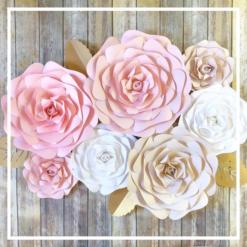 Paper Roses for Wall Decor in Blush Pink, Elegant Nursery Flowers, Name Sign Flowers, Baby Shower Decorations, Bridal Backdrop Set of 7