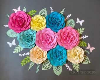 Paper Roses Wall Decor, Colorful Large Paper Flowers Nursery Wall Art, Wedding Floral Backdrop, Nursery Wall Flowers, Baby Girl Nursery