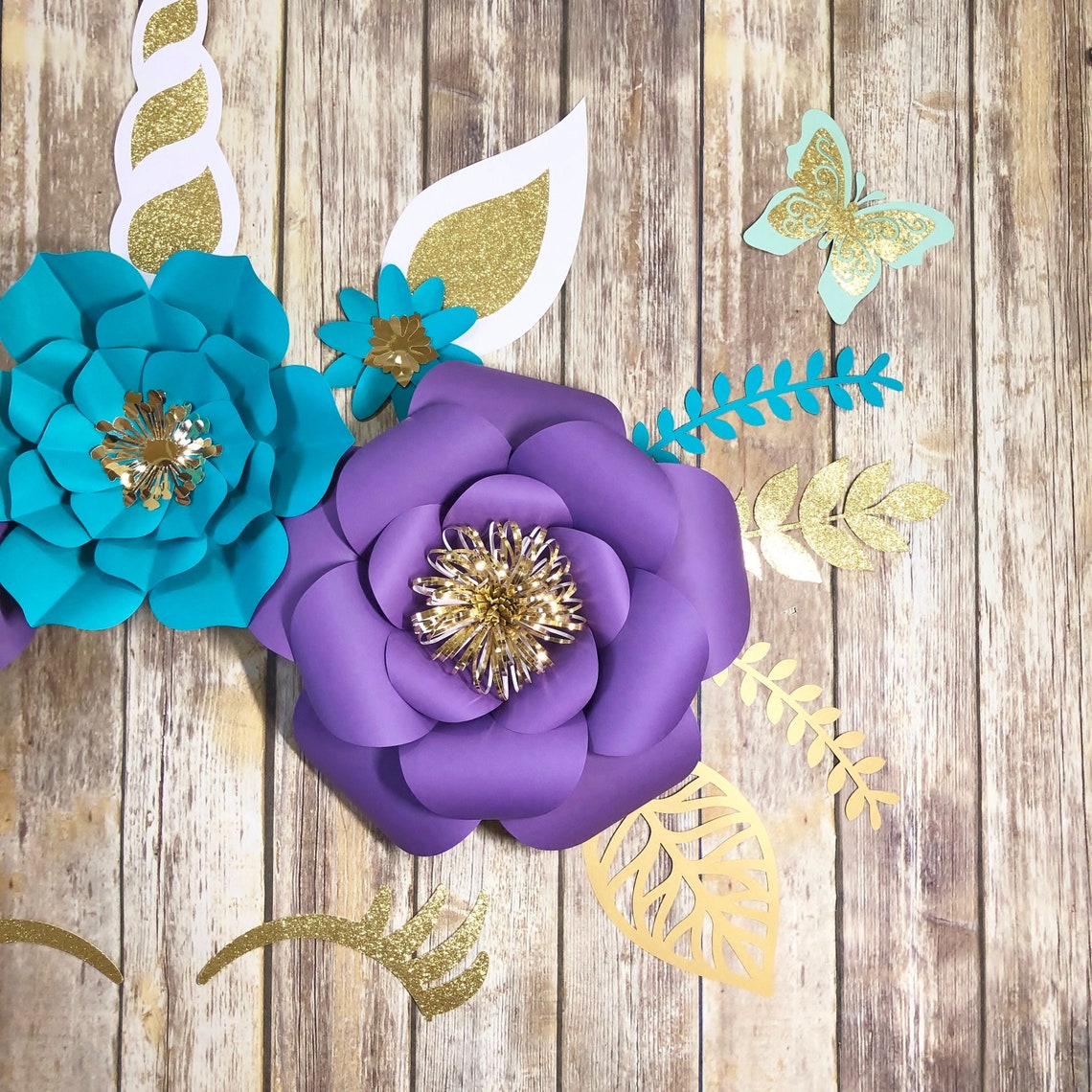 Unicorn Paper Flower Backdrop Purple & Teal Unicorn Flowers Etsy