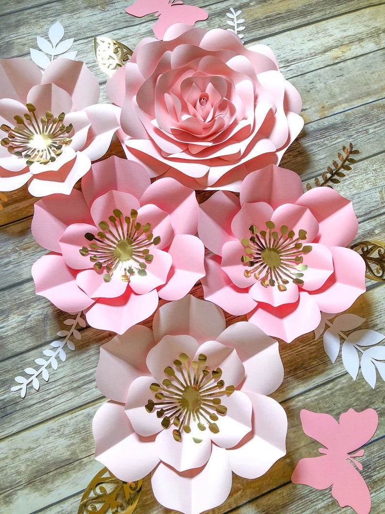 Paper Flowers Wall Decor in Blush and Gold Paper Flower Etsy