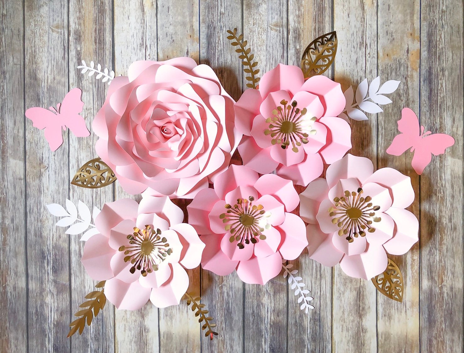 Paper Flowers Wall Decor in Blush and Gold Paper Flower Etsy