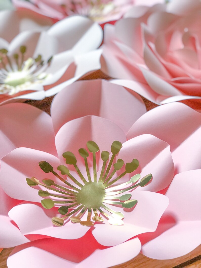 Paper Flowers Wall Decor in Blush and Gold Paper Flower Etsy