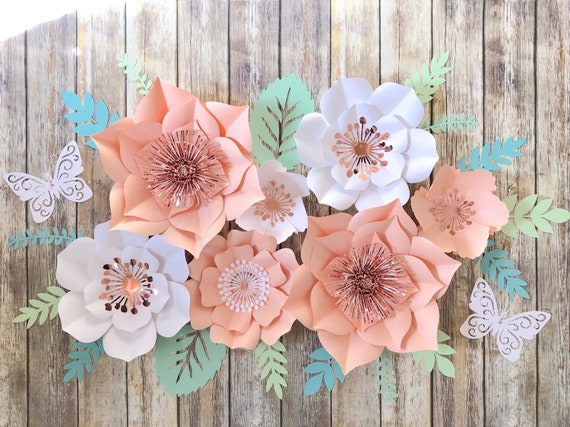 Large Paper Flower Set Paper Flowers Wall Decor Peach | Etsy