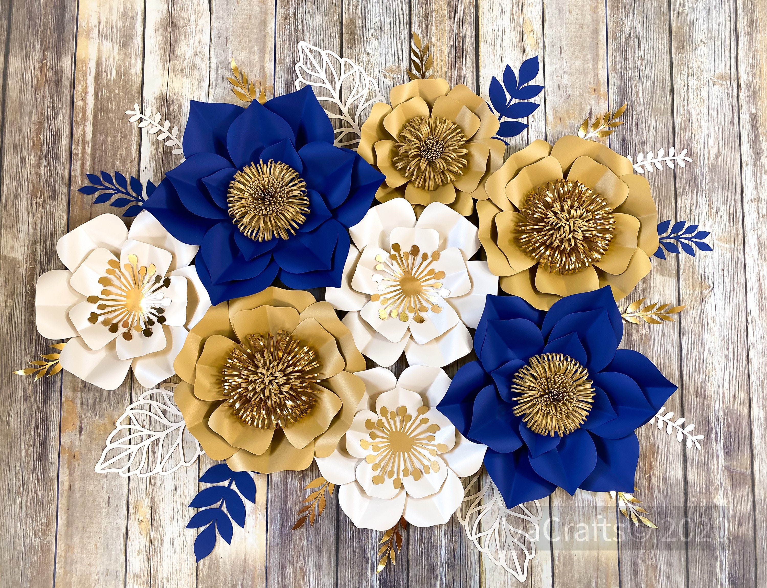Flores de papel grandes en crema de oro azul marino flores de - Etsy México Flores de papel grandes en crema de oro azul marino flores de - Etsy México