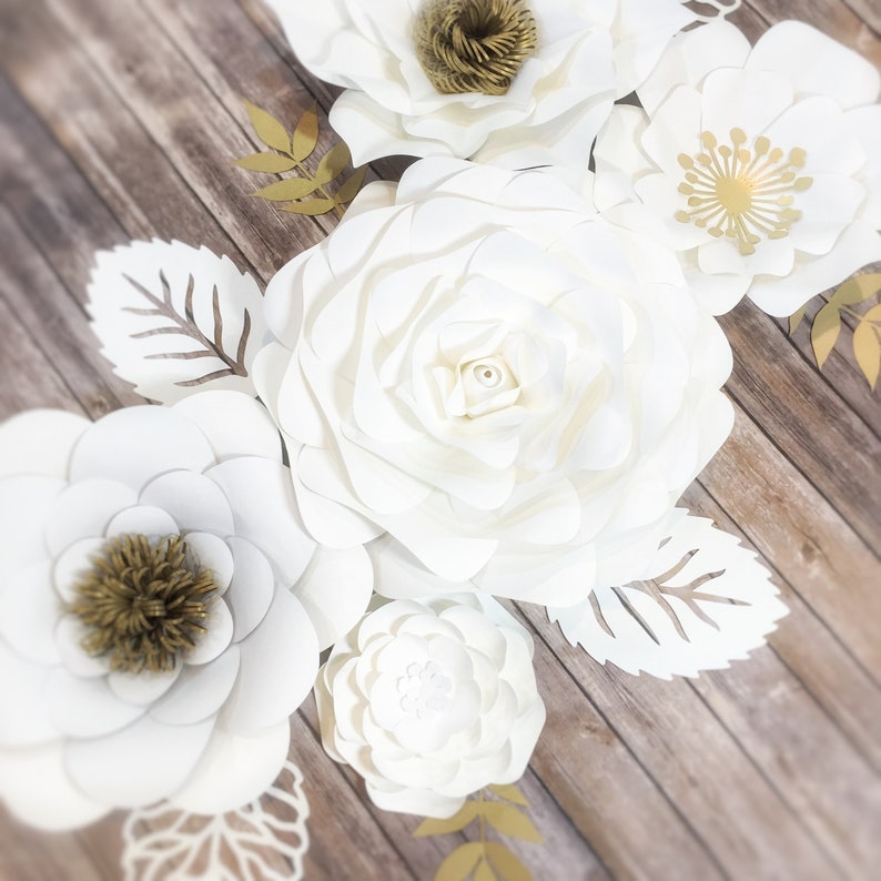 White Paper Flowers Wall Decor With Gold 5pcs Nursery Name Etsy