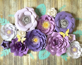 12 Large Paper Flowers in Purple Lavender Lilac, Nursery Name Sign Flowers, Baby Shower Backdrop, Lilac Girls Room Wall Art, Nursery Flowers