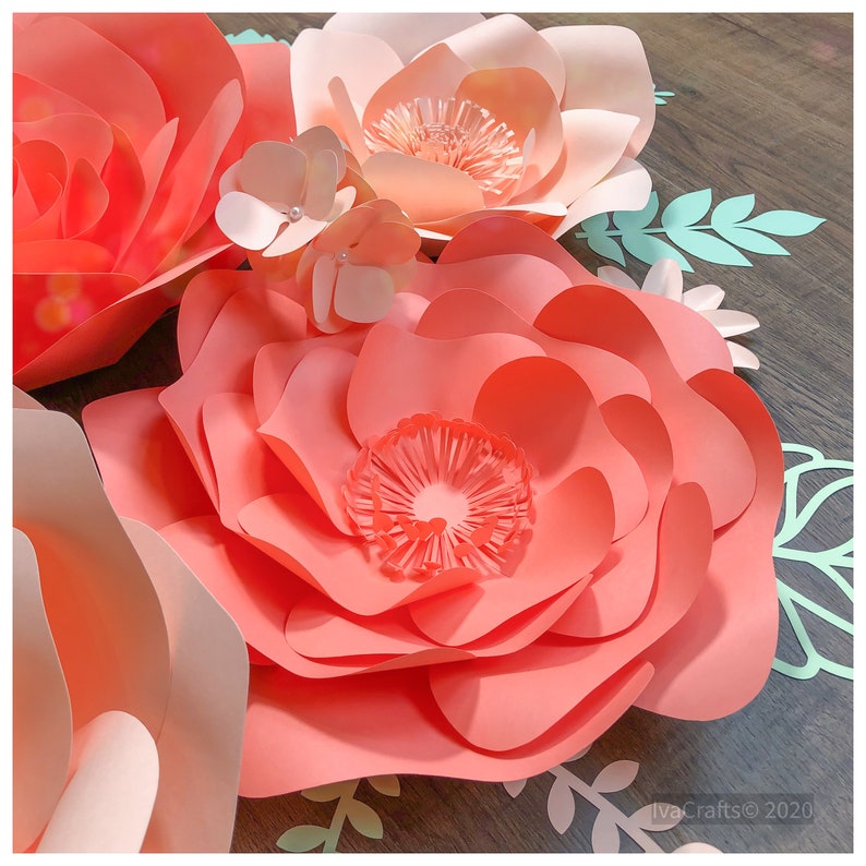 5 Large Paper Flowers in Coral and Peach Paper Flower Wall Etsy Australia