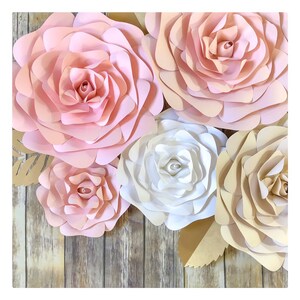 Paper Roses for Wall Decor in Blush Pink, Elegant Nursery Flowers, Name Sign Flowers, Baby Shower Decorations, Bridal Backdrop Set of 5