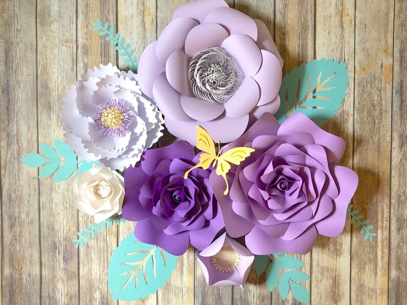 Large Paper Flowers Wall Decor Lilac Nursery Wall Art Purple Etsy
