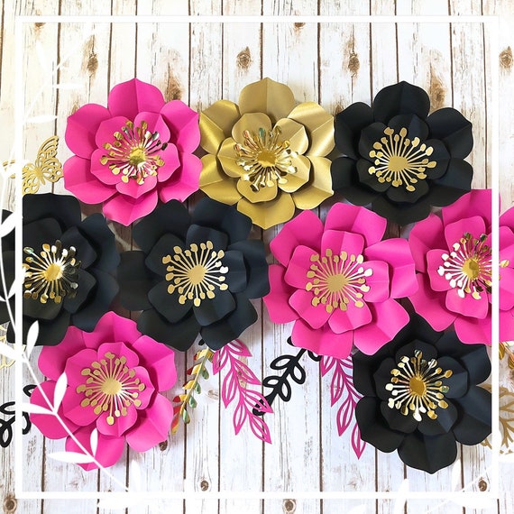 Large Paper Flower Arrangement 3d Wall Art Party Decoration Pink And Gold Sweet 16 Party Decor Kate Spade Victoria Secret Inspiration