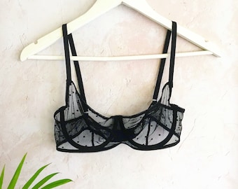 Sheer Black Mesh Bra, Romantic Lingerie, Valentine's Day Gift for Her, Classy Lingerie