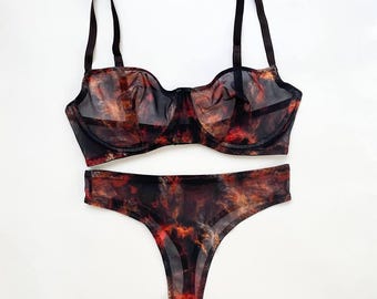 Valentines Lingerie, Girlfriend Gift, Transparent Underwear, Brown Mesh Underwear