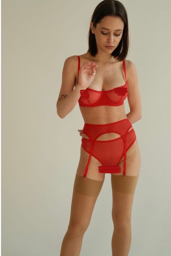 Lenceria seductora roja Regalo para su Regalo para novia Ver a traves de lenceria Lenceria madura Lenceria de malla transparente Conjunto de ropa interior transparente Etsy Mexico