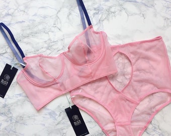 Gift for girlfriend Womens lingerie Pink mesh lingerie set Nude lingerie Sheer lingerie set Erotic lingerie set Gift for wife Sheer bra