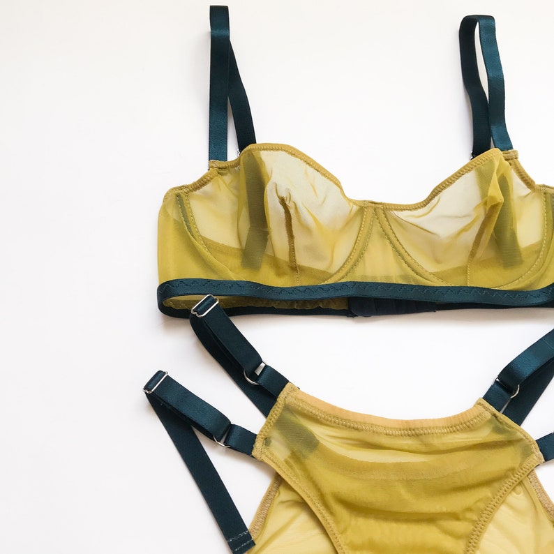 Yellow mesh lingerie Strappy lingerie See through lingerie Kinky