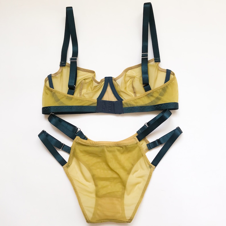Yellow mesh lingerie Strappy lingerie See through lingerie Kinky