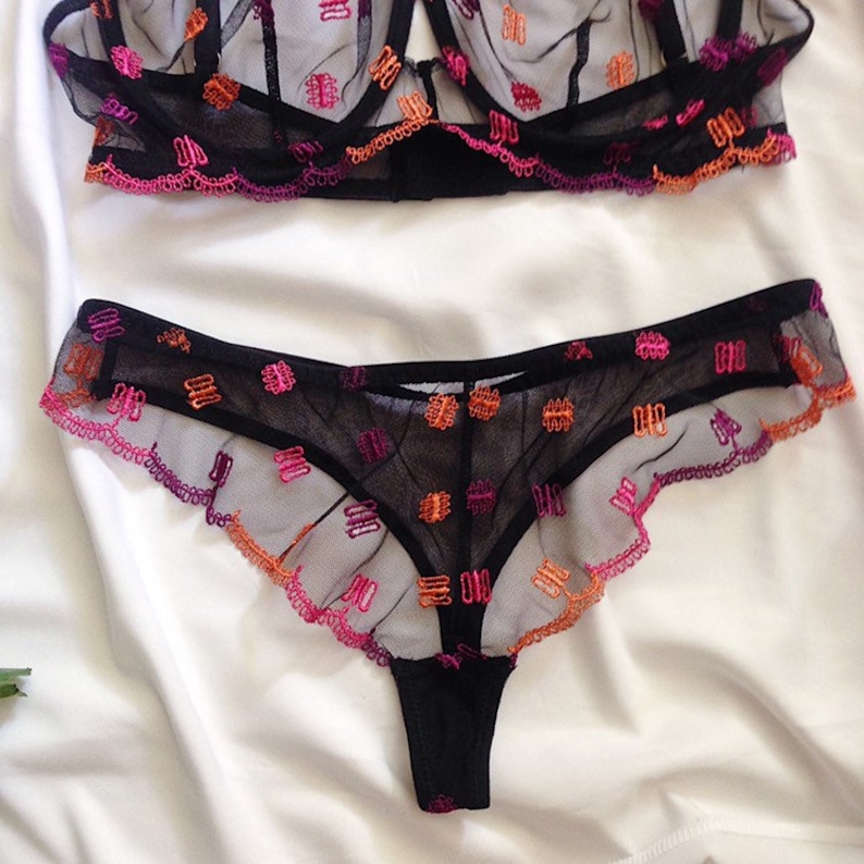 Embroidered Lingerie Sheer Lingerie Gift for Wife Anniversary Lingerie Transparent Thongs Best