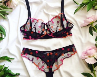 Valentines lingerie, Woman gift ideas, Lingerie embroidery, Sheer floral lingerie, Fantasy bra