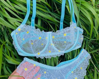 Valentine's Day gift for woman, Embroidery lingerie set, Floral underwear, Lingerie flower, Valentines Lingerie set, Gift for woman