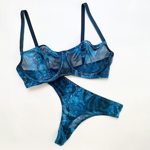 Naughty lingerie Gift for wife Anniversary lingerie Bra and thong set Seductive lingerie Risque lingerie Sheer blue lingerie Gift for wife