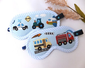 Children's sleep mask adjustable, sleep glasses fire brigade or tractor, handmade from organic cotton