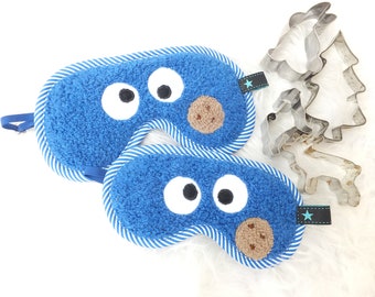 Sleep mask adjustable, handmade Cookie Monster, sleep glasses with eyes, pure cotton