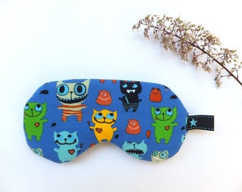 Kinder Schlafmaske Monster, Schlaf Brille  blau, Gesichtsmaske Bio- Baumwolle