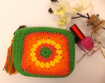 Granny Square design bag, purse crocheted vintage look, purely handmade