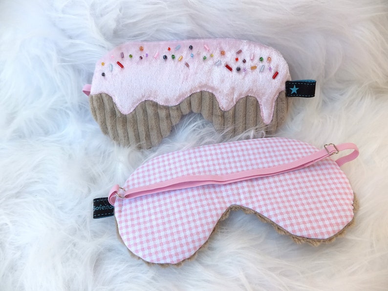 Schlafmaske Cup Cake verstellbar, Schlaf Brille bestickt, 7 verschiedene Modelle, Gesichtsmaske für Erwachsene und Teenager, Baumwolle Bild 5