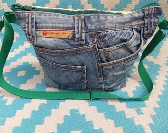 Jeans Tasche upcycling blau, Umhängetasche Jeans/ Käfer, Schultertasche Jeans upcycling, reine Handarbeit