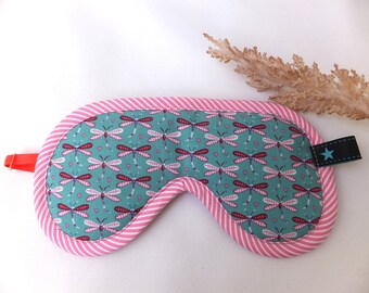 Sleep mask adjustable, sleep glasses handmade for teenagers and adults, face mask dragonfly, pure cotton
