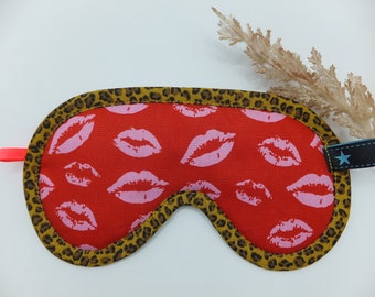 Schlafmaske Kiss and Love, verstellbare Schlafbrille reine Baumwolle. Gesichtsmaske für Teenager und Erwachsene