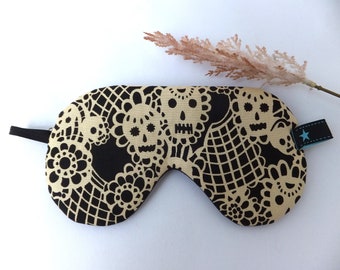 Sleep mask adjustable, handmade for teenagers and adults, sleep glasses skull, cotton and bamboo