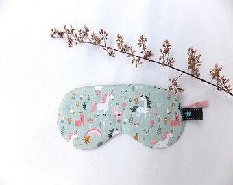 Kinder Schlafmaske verstellbar, Schlaf Brille Einhorn, Gesichtsmaske aus Baumwollstoff