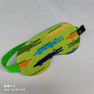 Gesichtsmaske für Kinder, Schlafmaske grün Baumwolle, Schlaf Brille Krokodil Bild 1