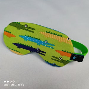 Gesichtsmaske für Kinder, Schlafmaske grün Baumwolle, Schlaf Brille Krokodil Bild 3