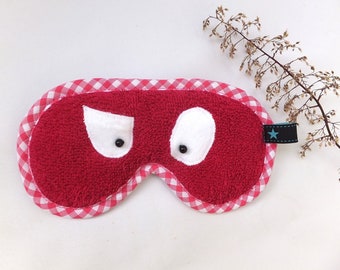 Schlafmaske verstellbar, handgenäht für Teenager und Erwachsene, Schlaf Brille Monster mit Augen, Gesichtsmaske pink, Baumwolle