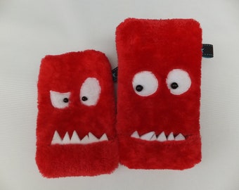 Handyhülle Monster rot, Monster Handy Tasche veganes Kunstfell, Handarbeit in verschiedenen Größen