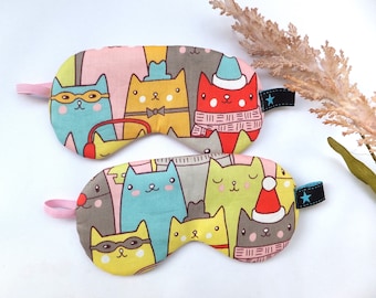 Kinder Schlafmaske verstellbar, Schlaf Brille Katzen Kawaii, Gesichtsmaske für Kinder Bio Baumwolle