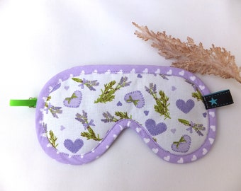 Sleep mask adjustable, sleep glasses handmade for teenagers and adults, face mask lavender heart, pure cotton