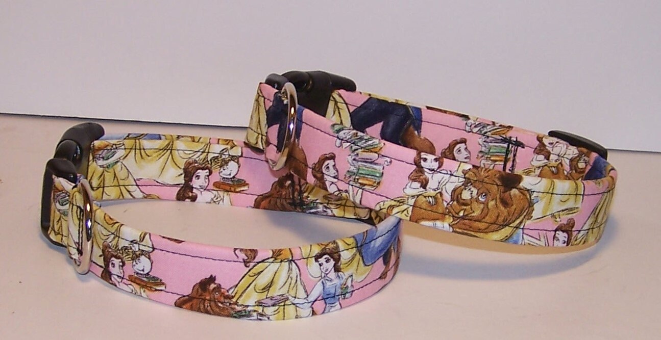 Wet Nose Designs Beauty & The Beast Dog Collar on Pink Belle Etsy