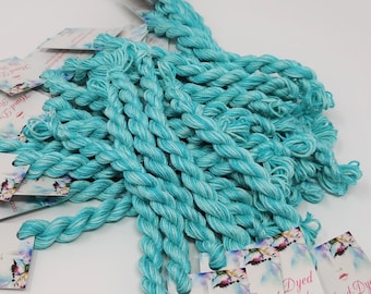 Hand-Dyed 100% SILK Floss ~ 6 Strand Premium Embroidery Floss Skein Variegated Thread Yarn Cross Stitch No. 22 Aqua Blue