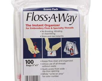 Floss-A-Way Organizer Bags for Cross Stitch Embroidery Floss, Stranded Cotton, Silks, Specialty Fibers ~ 100 Bags