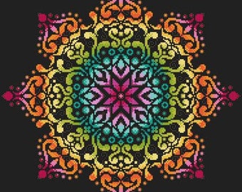 Full Rainbow Mandala 2 ~ Shannon Christine Design Counted Cross Stitch Pattern Chart