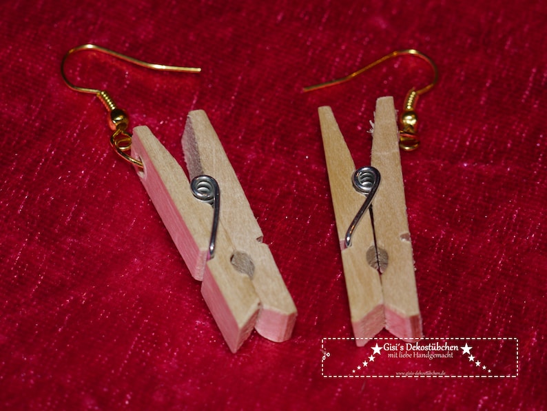 Clothespin earrings clip washing laundry wood