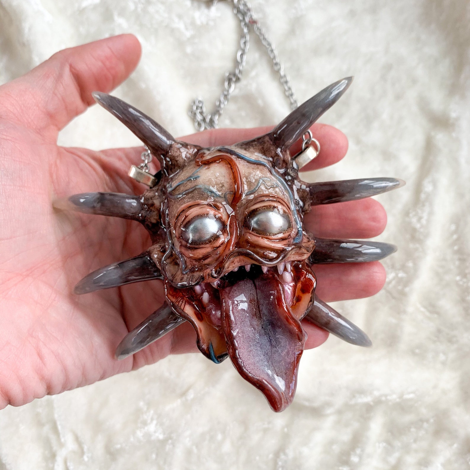Creepy necklace toothy monster necklace. Scary vile pendant. Etsy